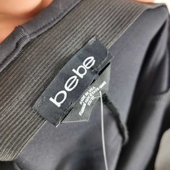 New Bebe Shirred Ruched Sheer Mesh Back Knit Pencil Pull On Midi Skirt - Picture 8 of 9